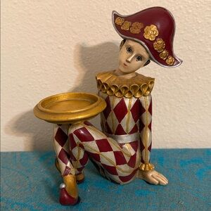 Vintage Resin Jester Harlequin Candle Holder Bookend Figurine